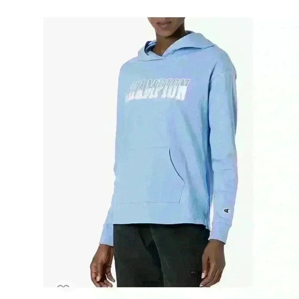 Champion Womens Cotton Logo Hoodie Blue Size XS gym activewear outdoor walking